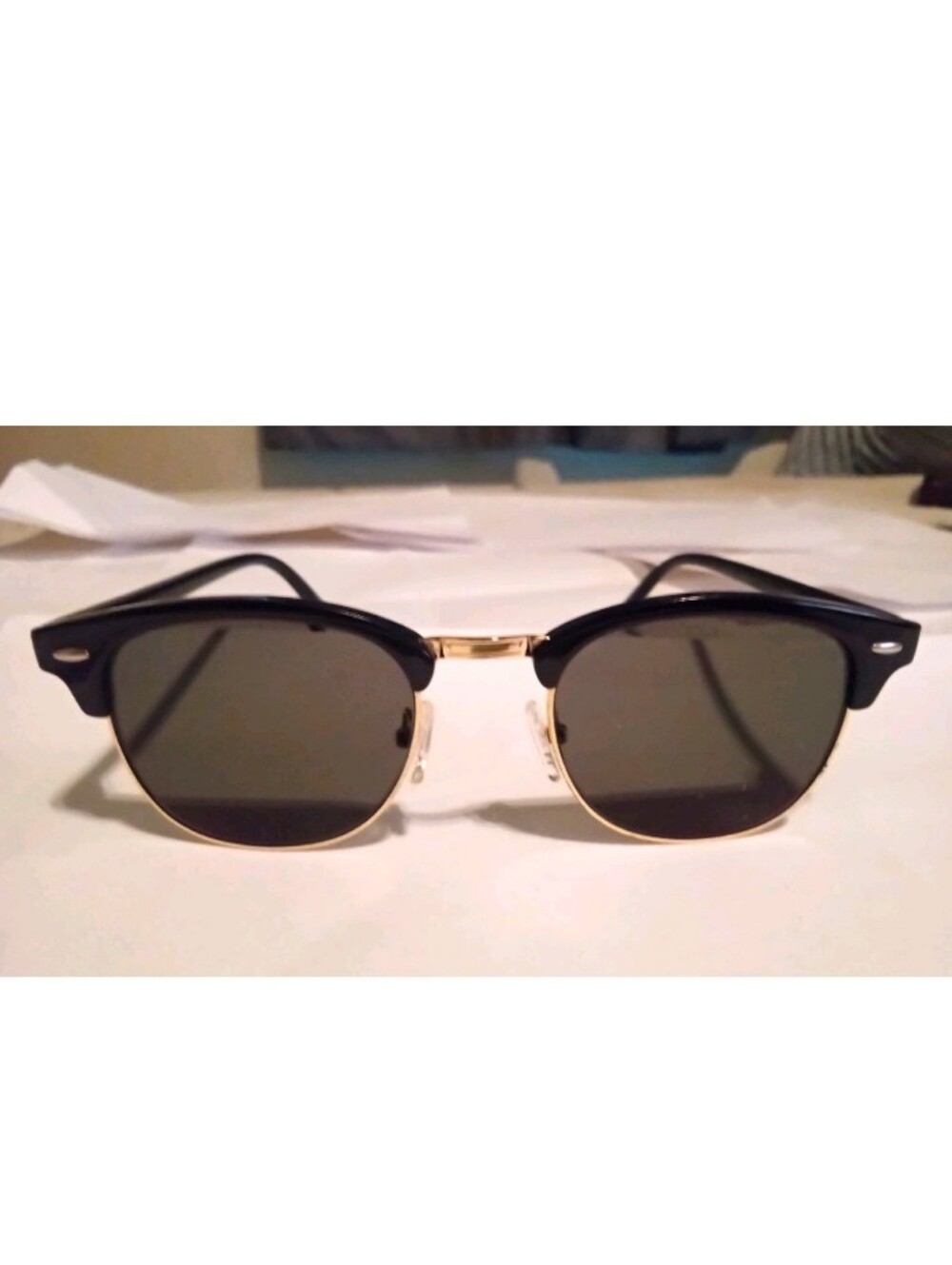 Women's Browline Clubmaster Sunglasses Black Plastic/Metal Frame Gray Tinted